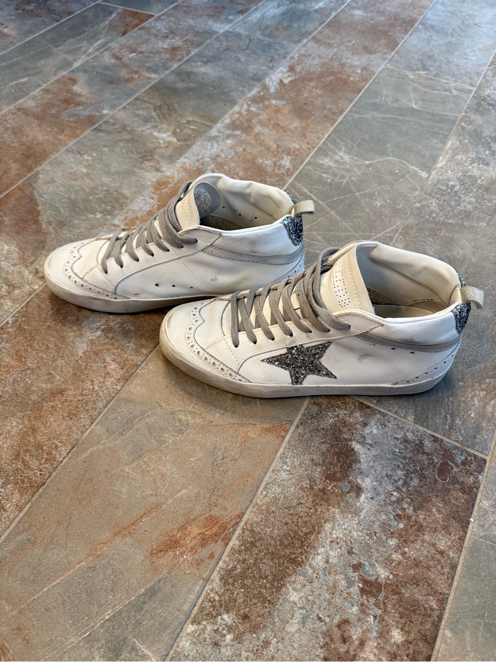 Golden Goose White Sneakers with Silver Glitter Star